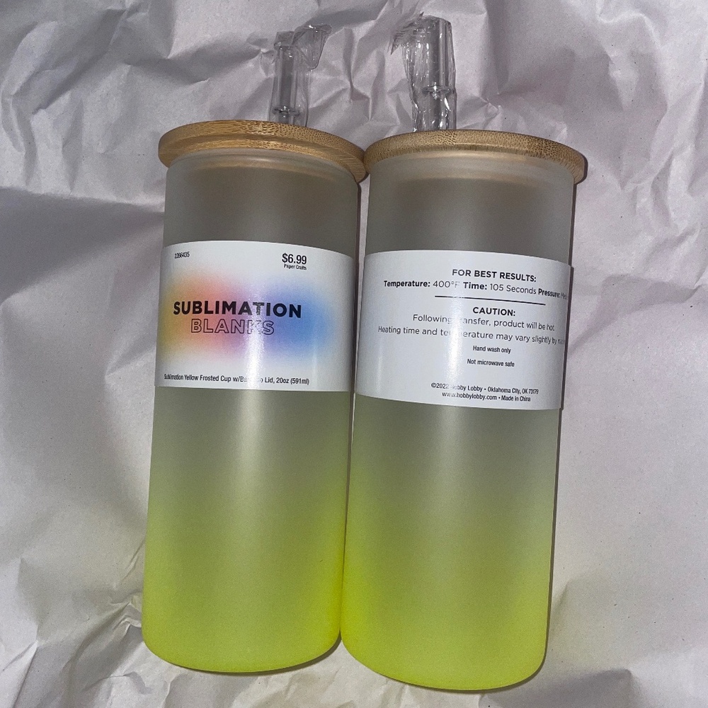 Set of 2 Frosted Glass Ombré Yellow Sublimation Blank Tumblers